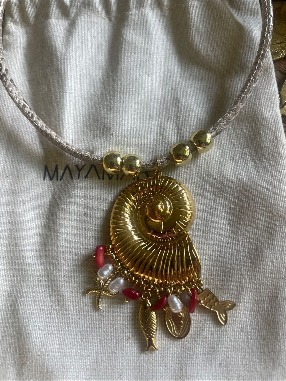 Gold Pendant Necklace with Coral and Pearl Bead Accents - Boho meets Coastal! - Picture 6 of 7